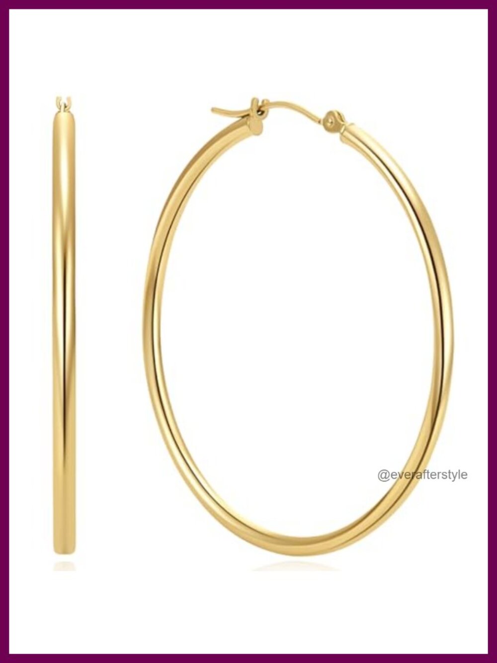 14K Gold Plated Large Chunky Hoop Earrings for Women, 45mm Clip On